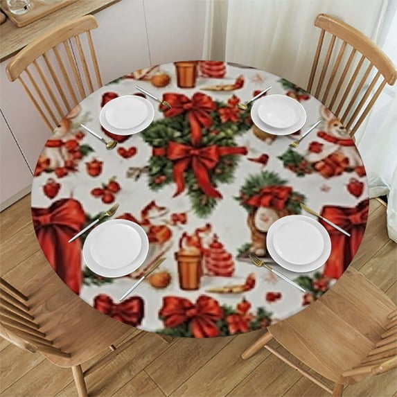 HAOXIT Christmas Tablecloth, Fireplace for Stars Ornaments Triangle Pines Image, Dining Room Kitchen Round Table Cover
