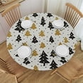 thumbnail image 1 of HAOXIT Christmas Tablecloth, Minimalist Seasonal Pattern Triangular Pine Tree Black Dots, Round Table Cover for Dining Room Kitchen Decor, 1 of 8