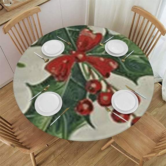 HAOXIT Christmas Tablecloth Round Tablecloth Halloween Tablecloth with Flannel Backing Oilcloth Waterproof Tablecloth (Xmas Red 38-42