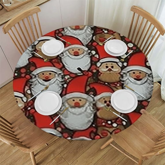 HAOXIT Christmas Tablecloth, Snowman Santa Claus Cartoon Image Theme Winter, Round Table Cover for Dining Room Kitchen Decor