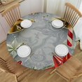 thumbnail image 1 of HAOXIT Christmas Tablecloth, Xmas Theme Winter with Snowflakes and Nordic Roses Print, Round Table Cover for Dining Room Kitchen Decor 31-35, 1 of 8