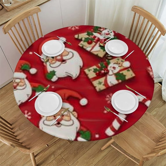 HAOXIT Christmas and Table Cloth Red Color Round Tablecloth Washable Table Cover for Outdoor Party 31-35