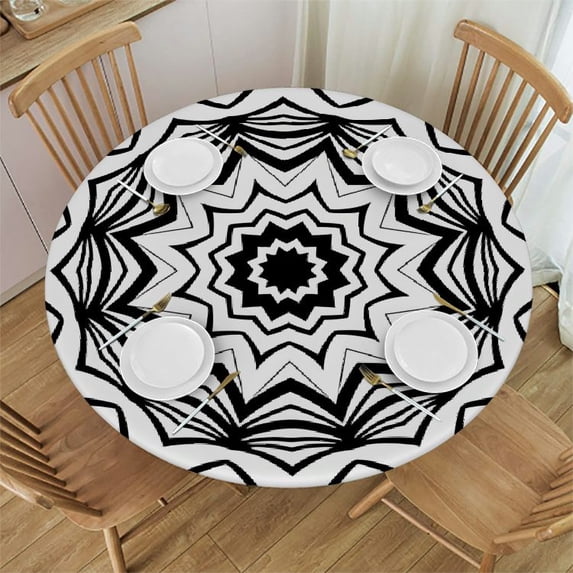 HAOXIT Circular Dining Table Cover Suitable Dining Modern Design Elastic Fitted Indoor Outdoor Round Table Washable Reusable Mandala Fits Round Tables 31"-35