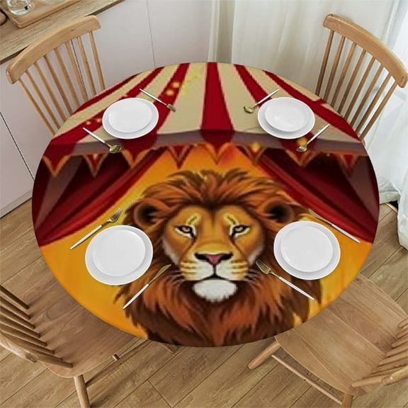 HAOXIT Circus Tablecloth, Lion  in Front of The Circus Tent , Dining Room Kitchen Round Table Cover