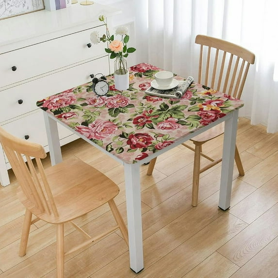 HAOXIT Cloth Tablecloths for Square Tables Outdoor Table Cloths Decoration Table Covers Washable Dining Table Cover Holiday Tablecloth Table Cloth for Dining Room Kitchen,Vintage Pink Rose 52*52