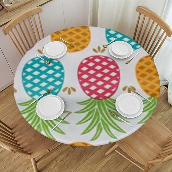 HAOXIT Colored Tropical Pineapples Round Tablecloth