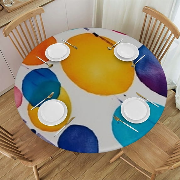HAOXIT Colorful Circles Tablecloth Round Shape Round Table Cloth Protector Proof Table Cover 54-58