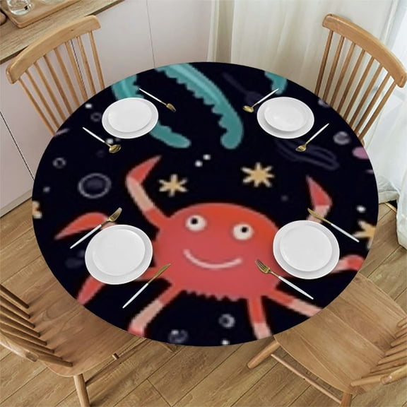 HAOXIT Colorful Ocean Animals Round Tablecloth , sea life cute octopus fish crab jellyfish Oblong Table Cloth Washable Polyester Table Cover for Picnic,Kitchen 42-46