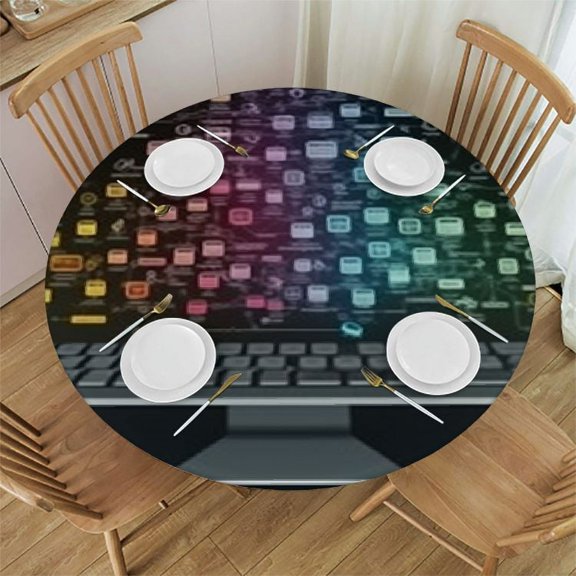 HAOXIT Colorful Periodic Table of Elements Atomic Numbers in Black Style Round Tablecloth, Washable Circular Macrame Table Cloth Cover for Kitchen Dinner Party Tabletop Decor 31-35
