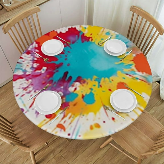HAOXIT Colorful Table Cloth Round, Paint Splatter Graffiti Theme Tablecloth, Washable,Reusable Table Cloths for Buffet Table,Parties,Holiday Dinner,Birthday,Wedding & More 31-35
