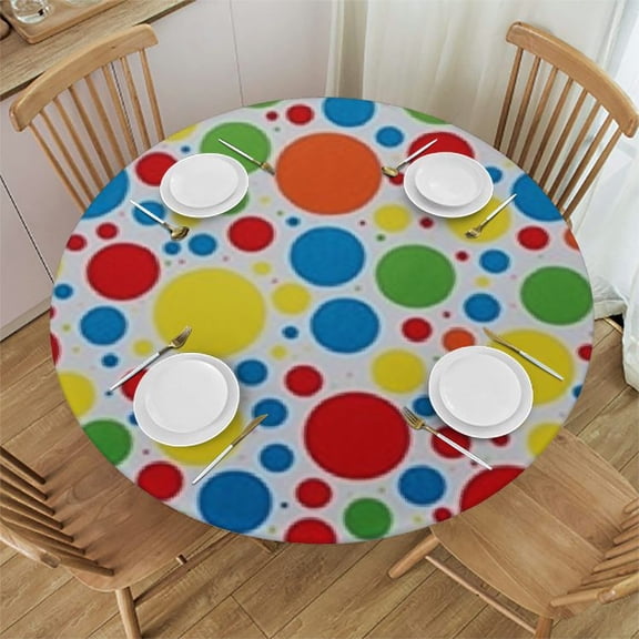 HAOXIT Colorful Tablecloth, Multicolored Traditional Polka Dots with Many Sizes Circus Themed Illustration, Dining Room Kitchen Round Table Cover