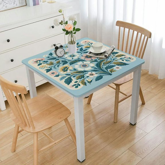 HAOXIT Cotton Linen Rectangular Table Cover Dining Tablecloth Blue 44''x44''