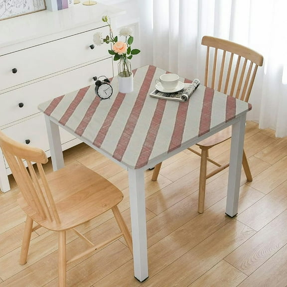 HAOXIT Cotton Linen Square Red and White Striped with Table Cloth Square Table Cover 36*36