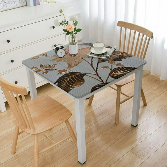 HAOXIT Cotton Linen Waterproof Tablecloth for Dining Table Farmhouse Kitchen Rectangle Table Cloth Coffee Wrinkle Free Table Cover, Beige, Coffee Flower 40*40