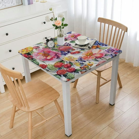 HAOXIT Country Life Design with Roses Print Rectangle Shape Washable Table Cover for Dining Room & Kitchen Decor 52*52