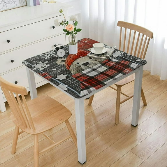 HAOXIT Country and Christmas Vinyl Flannel Backed Tablecloth - Red Print Wipe Clean Easy Care Kitchen, Dining Room Tablecloth, Square 40*40