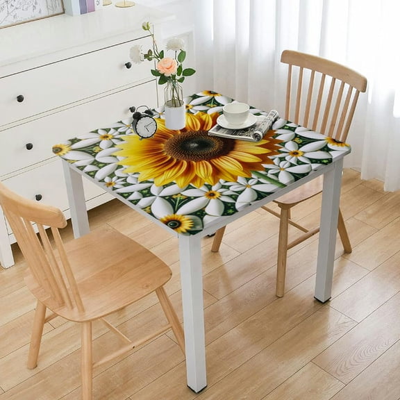 HAOXIT Custom Fitted Tablecloth Square, Add Personal Picture Text Polyester Tablecloths, Customizable Table Cover for Indoor Outdoor Holiday Banquet Picnic Gift 48''x48''