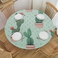 thumbnail image 1 of HAOXIT Cute Cacti Succulents Fitted Round Table Cover with Elastic Protector Table Kitchen Dinner Waterproof Oil-Proof Tablecloth  31-35, 1 of 1