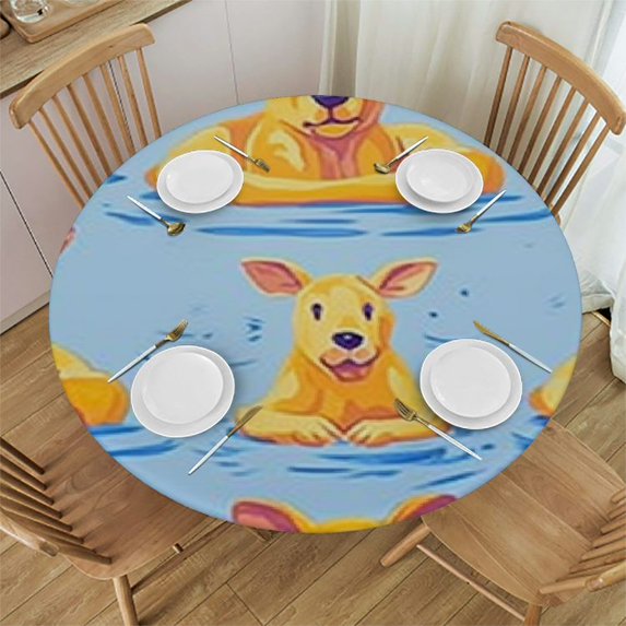 HAOXIT Cute Capybara Swimming in The Lake Round Table Cloth Cartoon Animal Polyester Tablecloth Tablecloth Dinning Table Cover for Indoor Outdoor Party Picnic 38-42