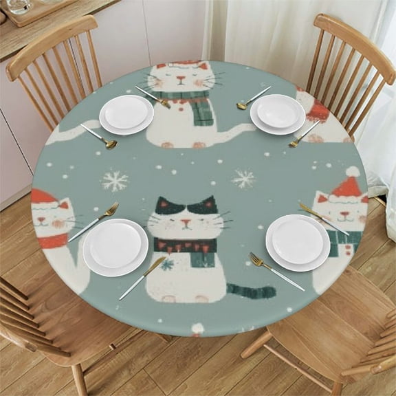 HAOXIT Cute Cartoon Cats in Socks Table Cloth Cartoon Christmas Animal Waterproof Round Tablecloth Washable Table Cover for Kitchen Outdoor Party Wedding 38-42