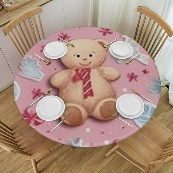 HAOXIT Cute Christmas Gingerbread Cookies Round Tablecloth Washable Pastel Pink Snowflakes Circular Polyester Table Cloths Cover Tablecloth for Kitchen Dinning Tabletop Decoration 42-46