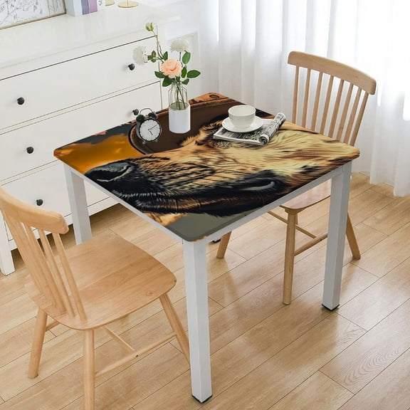 HAOXIT Cute Corgi Dog Table Cover,Autumn Fall Leaves Print Tablecloths,Nature Scenery Lovely Cartoon Animal Theme Table Accessories Girl Boys Room, Puppy Pet Table Cloth 52*52