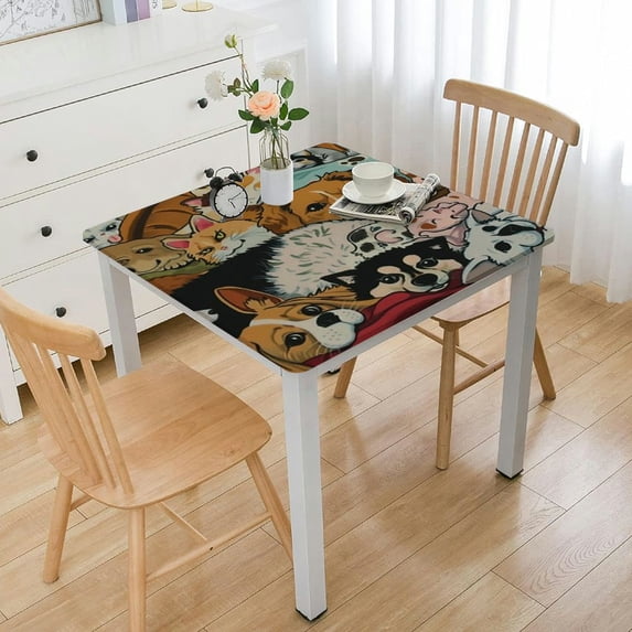 HAOXIT Cute Dog Print Puppy Animal Cute Doodle Print Table Cloth Square Tablecloth Anti Wrinkle Table Cover for Dining Kitchen Parties 52*52