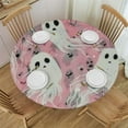 thumbnail image 1 of HAOXIT Cute Ghost Round Tablecloth Washable, Boo Pink Halloween Circular Polyester Table Cloths Cover Tablecloth for Kitchen Dinning Tabletop Decoration 42-46, 1 of 8