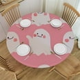 thumbnail image 1 of HAOXIT Cute Pink Ghost Pumpkin Table Cloth Halloween  Waterproof Round Tablecloth Washable Table Cover for Kitchen Outdoor Party Wedding 46-50, 1 of 8