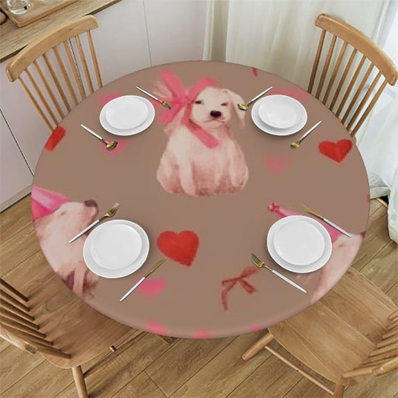 HAOXIT Cute Pink Round Table Cloth Polyester Tablecloth Waterproof Tablecloth Dinning Table Cover for Valentines Day Decor Party Picnic 31-35