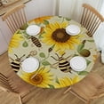thumbnail image 1 of HAOXIT Cute Spring Bee Round Tablecloth Washable Polyester  Trim,Yellow Sunflower Kitchen Circle Table Cloth Cover for Party Dinning Tabletop Wedding Home Decor 54-58, 1 of 8