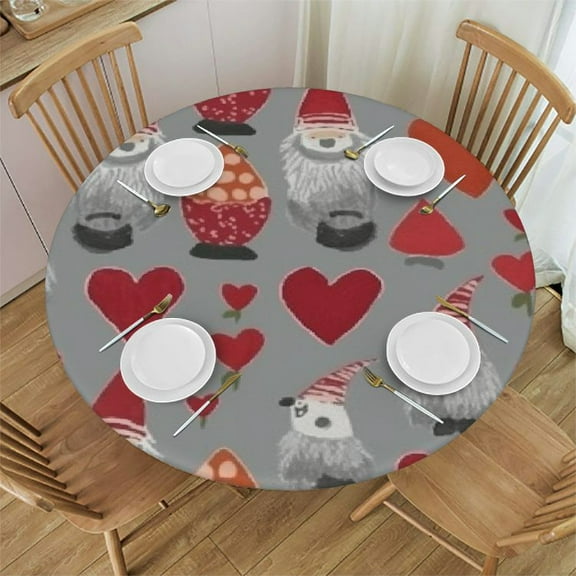 HAOXIT Cute Table Cloth Grey Checked Waterproof Round Tablecloth Washable Table Cover for Kitchen Outdoor Day Decor 31-35