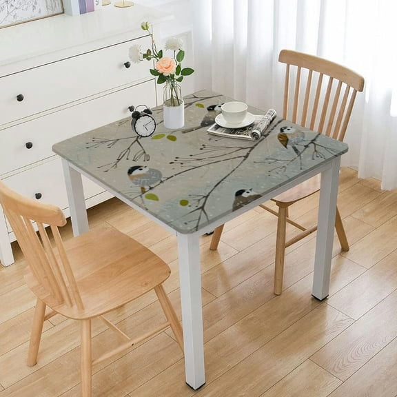 HAOXIT DW&HX Waterproof Vinyl Oilcloth Tablecloths, Rectangle Wipeable Oil-Proof PVC; Heavy Duty Square Table Cover Turquoise Bird 60''x60''