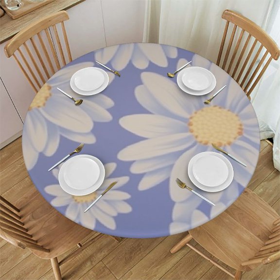 HAOXIT Daisy Flower Tablecloth, Cartoon Cute Purple Daisy Pattern Table Cover for Kitchen Dining Picnic Party 46-50