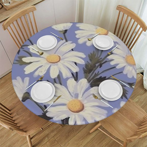 HAOXIT Daisy Flower Tablecloth, Cartoon Cute Purple Daisy Pattern Table Cover for Kitchen Dining Picnic Party 46-50