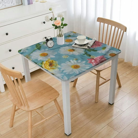 HAOXIT Daisy Flowers Table Cloth Square Table Cover for Dining Kitchen Parties 44''x44''
