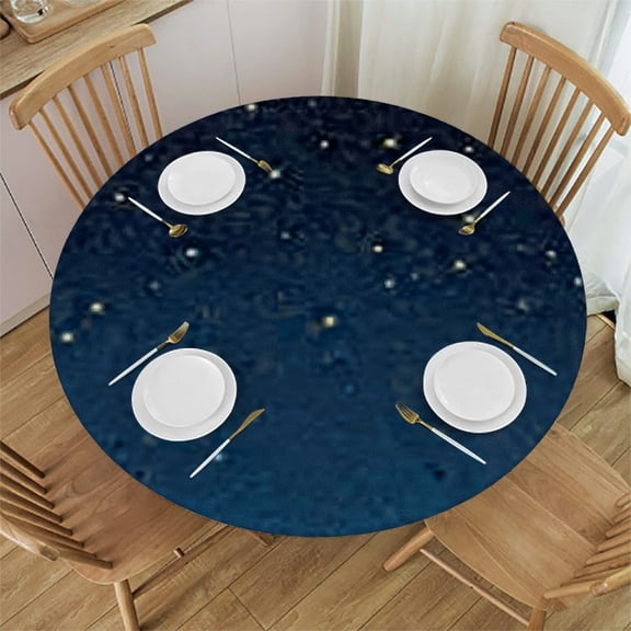 HAOXIT Decorations, Round Tablecloths, Mystic Winter with Night Trees Nature, Water-Proof Table Cover for Dining Tables, 42-46