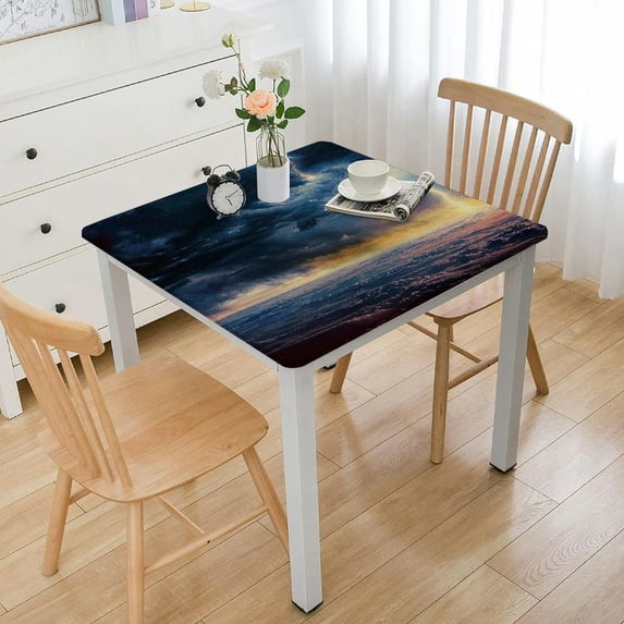 HAOXIT Decorative Elastic Edged , Polyester Tablecover for Dining Room Table White
