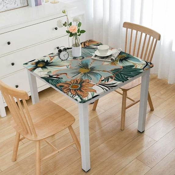 HAOXIT Decorative Elastic Edged Square Fitted ,Inspirational Polyester Indoor Outdoor Fitted Tablecover for Folding Table Picnic Birthday Camping Garden Banquet Fit Square Table White