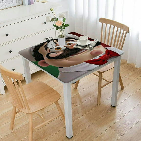 HAOXIT Decorative Elastic Edged Square Fitted Tablecloth,Chef with Mustache Polyester Indoor Outdoor Fitted Table Cover for Home Kitchen Dining Room Fit Square Table White