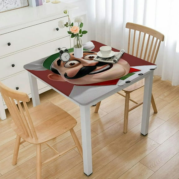 HAOXIT Decorative Elastic Edged Square Fitted Tablecloth,Chef with Mustache Polyester Indoor Outdoor Fitted Tablecover for Banquet Buffet Kitchen Dining and Party Fit Square Table White