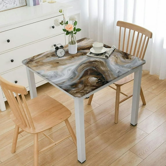 HAOXIT Decorative Elastic Edged Square Fitted Tablecloth, Paintbrush Colors Polyester Indoor Outdoor Fitted Table Cover for Parties, Weddings, Kitchen Fit Square Table White