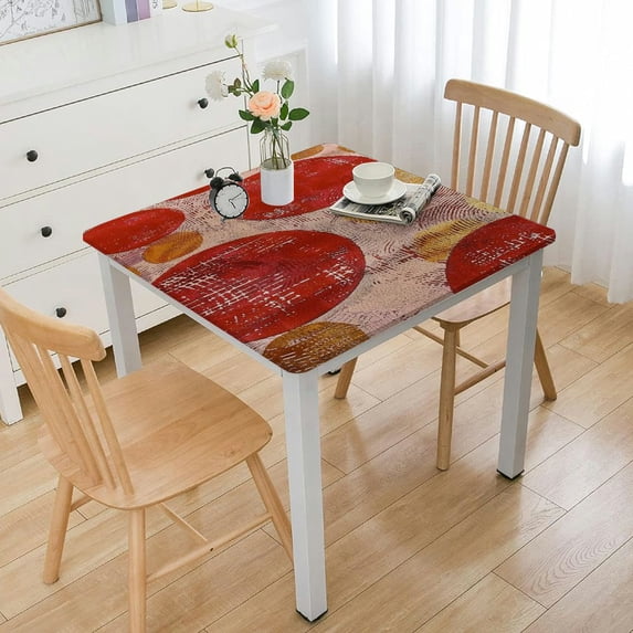 HAOXIT Decorative Elastic Edged Square Fitted Tablecloth,Worn Out Different Size Polyester Fitted Table Cover for Parties, Weddings, Kitchen Fit Square Table White