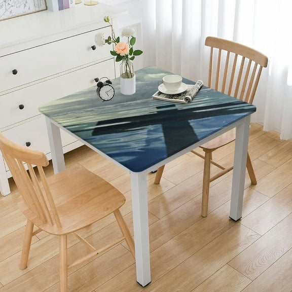 HAOXIT Decorative Rectangle Table Cloths Cross Mark Symbol of Christian Upon The Sea Table Cover for Dining/BBQ/Picnic/Coffee Table 44''x44''