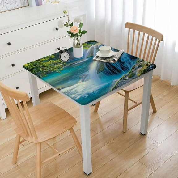 HAOXIT  Decorative Rectangle Table Cloths Digital Print Forest Waterfall Stream Tablecloth Table Cover for Dining/BBQ/Picnic/Coffee Table 48''x48''
