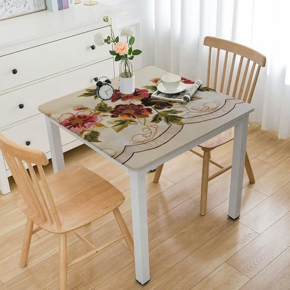 HAOXIT Decorative Red Floral Print Water Resistant Tablecloth Wrinkle Free and Stain Resistant Fabric Tablecloths for Kitchen Room 36*36
