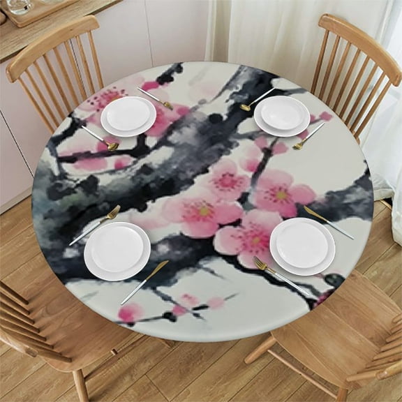 HAOXIT Decorative Round Fitted , Elastic Edged Polyester Table Pad,Branch of a Table Cover, Fits Round Table , for Christmas Party 31-35
