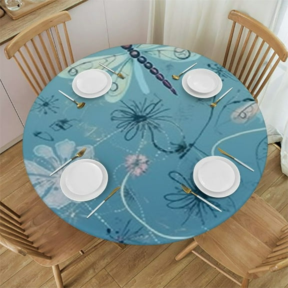 HAOXIT Decorative Round Fitted Tablecloth, Elastic Edged Polyester Table Pad, Print Fabric Table Cover, Fits Round Table , for Indoor Outdoor Patio Use 38-42