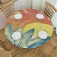 thumbnail image 1 of HAOXIT Decorative Round Fitted Tablecloth, Print Elastic Edged Polyester Table Pad,Boho Style Plants and Spiritual Print Fabric Table Cover, Fits Round Table, for Kitchen Dining Party Holiday 38-42, 1 of 8