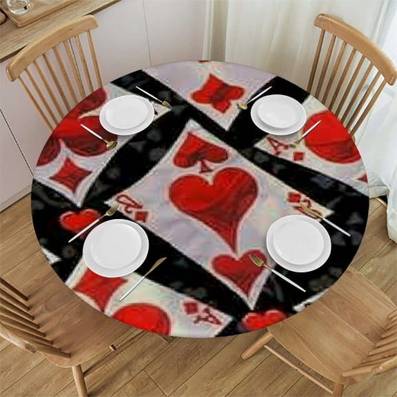 HAOXIT Decorative Round Table Cloth Symbol, Funny Diamond Shapes Hearts Spades Poker Polyester Tablecloth Kitchen Table Cover for Dining Picnic Coffee Table 31-35